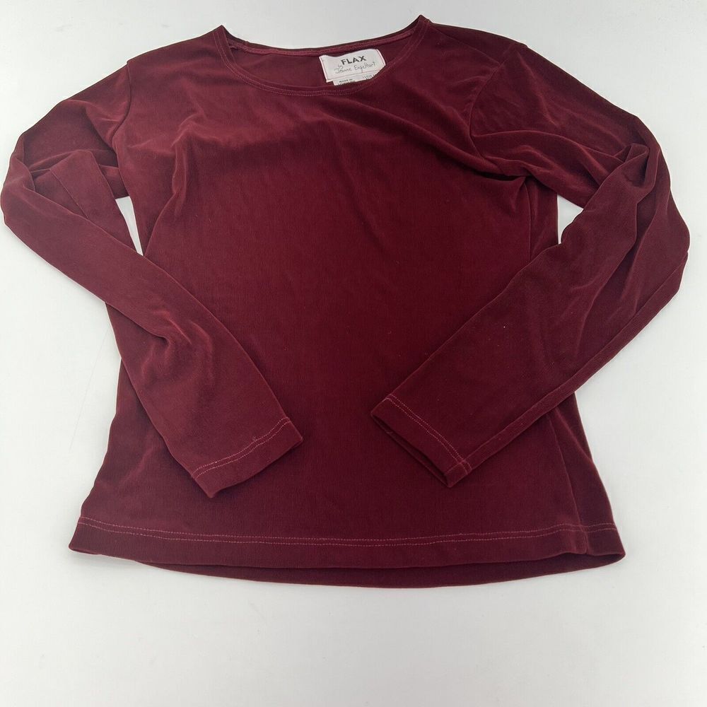 Flax By Jeanne Engelhart Burgundy Acetate Slinky Long Sleeve Blouse Size Small